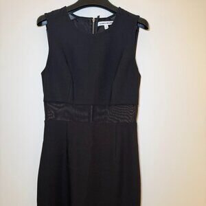 Elizabeth and James black sleeveless fitted mini dress with sheer panel at waist